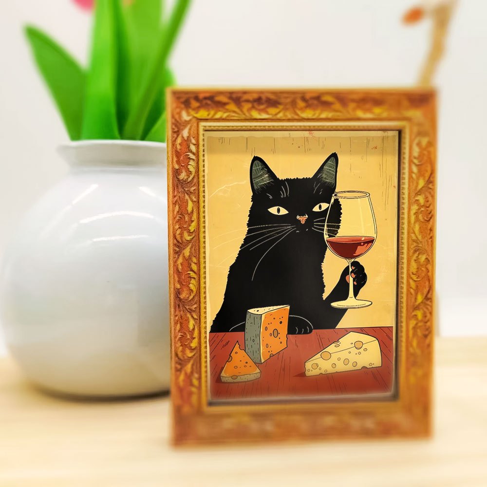 Wine Beer Cooler - 1 elegant black cat fridge magnet,
