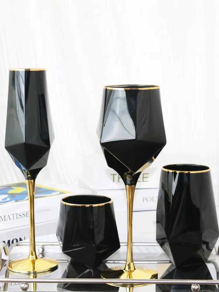 Wine Beer Whiskey - Pure Black Crystal Golden Edge Wine