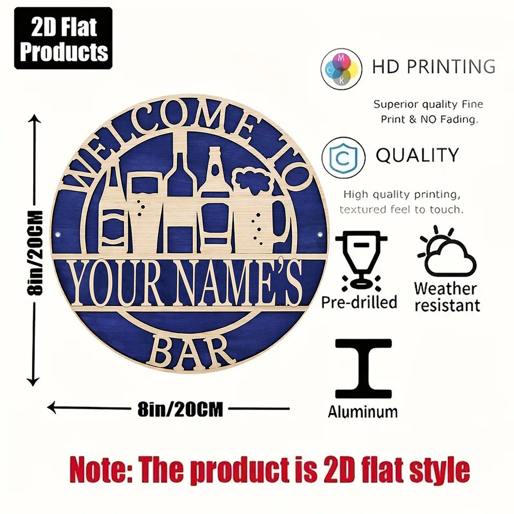 [2D Flat] 1pc Custom Name Holl - Wine Beer Name review and price